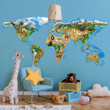 FOLDZILLA Carte du monde murale 3D - Animal Club International - Carte du monde en carton avec animaux