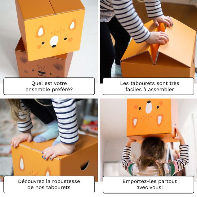 Tabouret enfant en carton FOLDZILLA - Mélange vert et orange